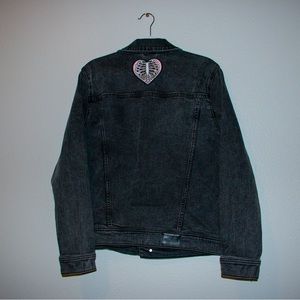 M Black Jean Jacket with Pink Heart Patch from Hollister